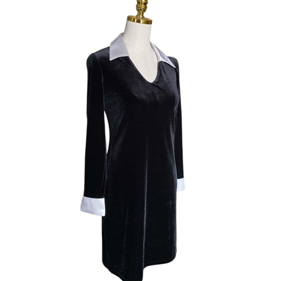 Women’s Whimsygoth Black Velvet Contrast Collar Long Sleeve Mini Dress Small - Picture 5 of 10